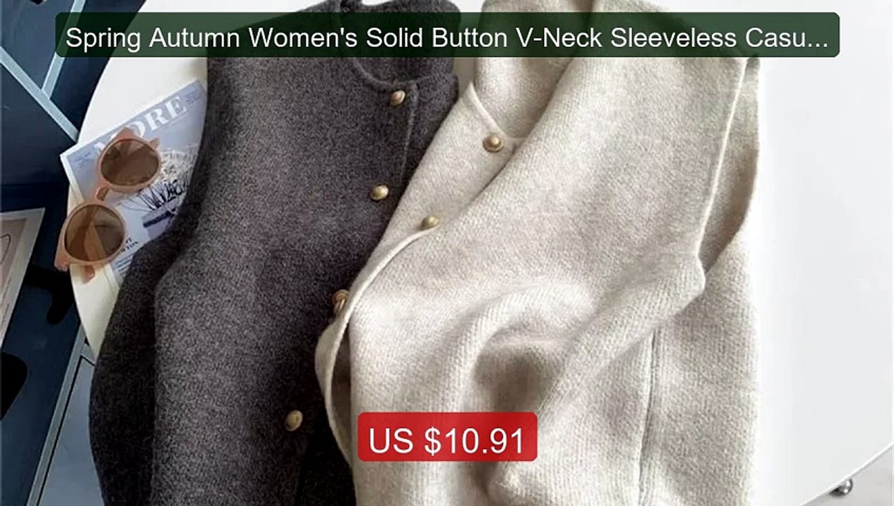 Spring Autumn Women's Solid Button V-Neck Sleeveless Casual Fashio... -- Best Deal 2026 | Shop Now!