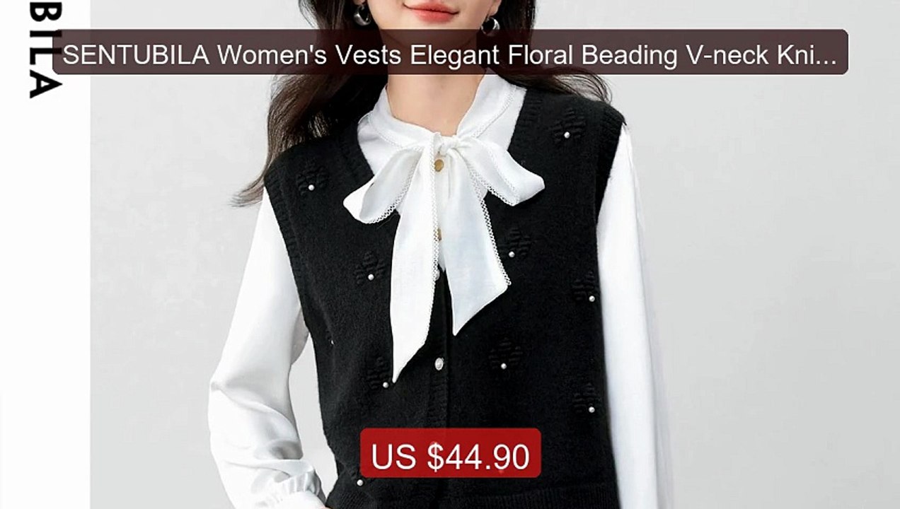 SENTUBILA Women's Vests Elegant Floral Beading V-neck Knit Ve... -- Amazing Value 2026 | Must Have!