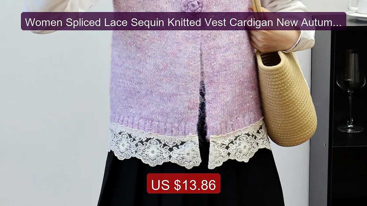 Women Spliced Lace Sequin Knitted Vest Cardigan New Autumn Win... -- Hot Deal 2026 | Limited Offer!