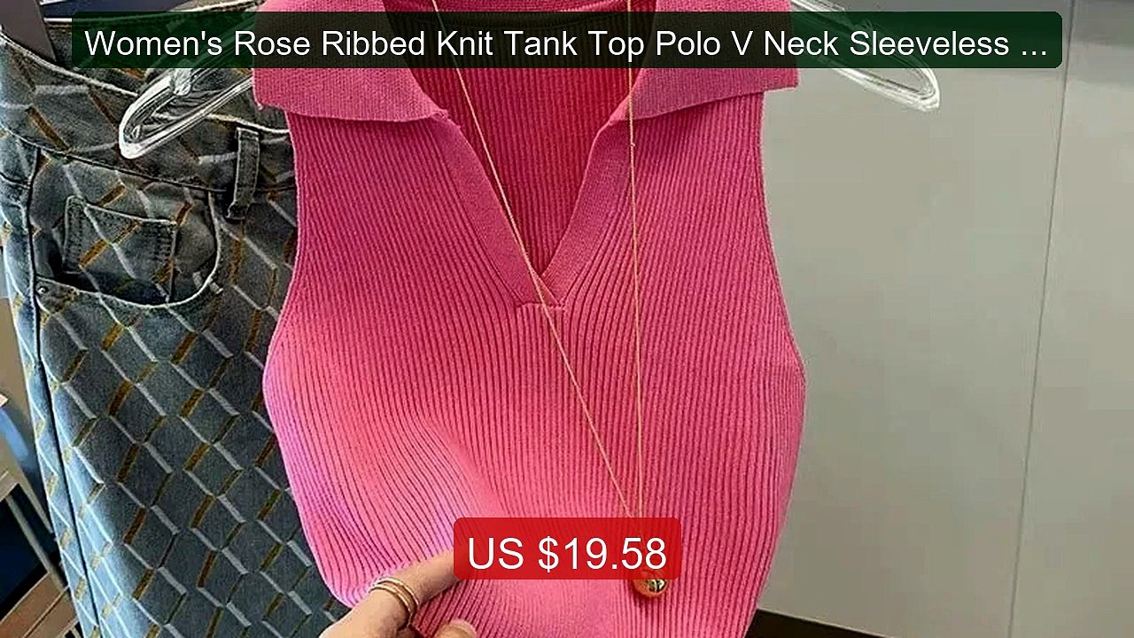 Women's Rose Ribbed Knit Tank Top Polo V Neck Sleeveless Slim ... -- Hot Deal 2026 | Limited Offer!