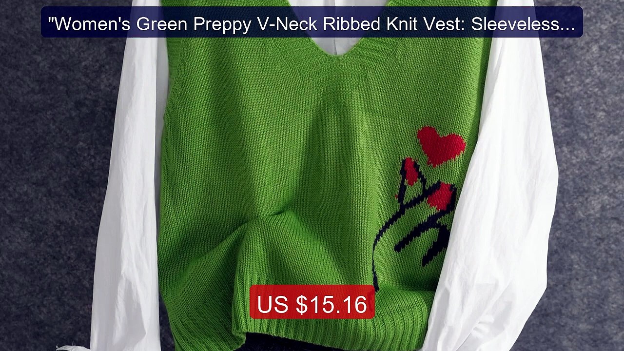 "Women's Green Preppy V-Neck Ribbed Knit Vest: Sleeveless Sweater ... -- Best Deal 2026 | Shop Now!