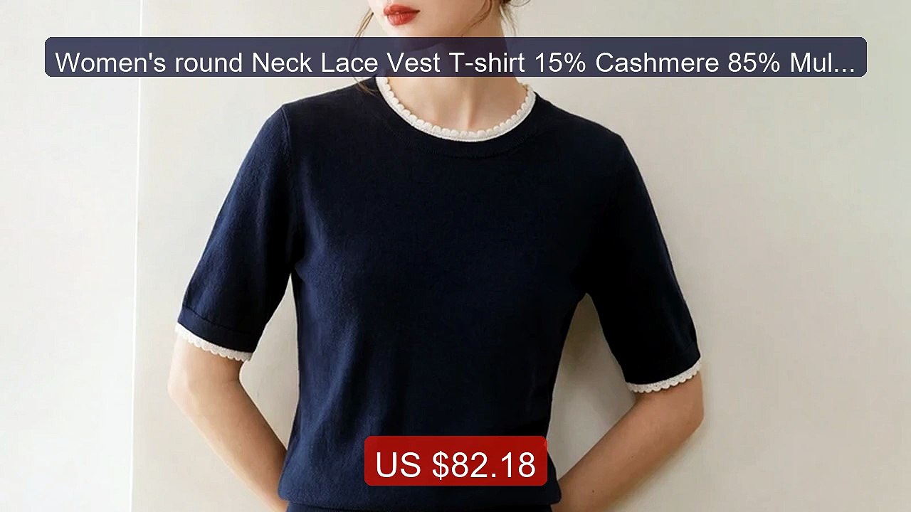 Women's round Neck Lace Vest T-shirt 15% Cashmere 85% Mulbe... -- Top Pick 2026 | Unbeatable Price!
