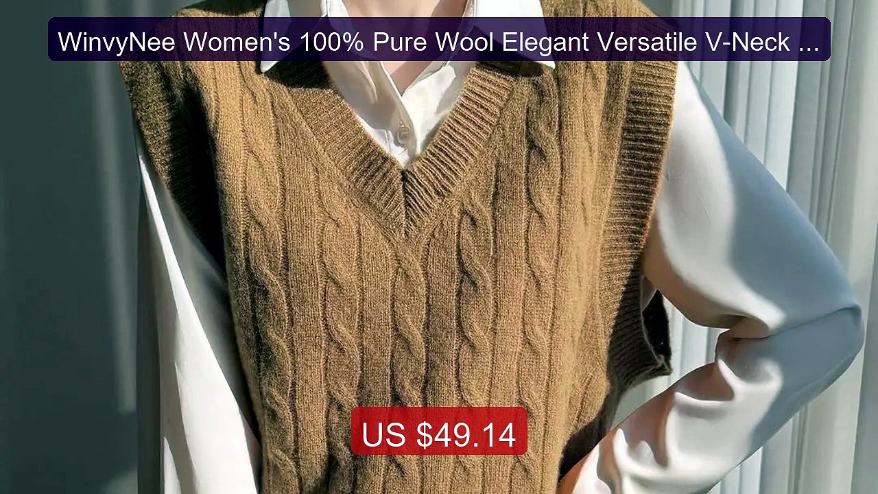 WinvyNee Women's 100% Pure Wool Elegant Versatile V-Neck Cable... -- Best Buy 2026 | Great Quality!