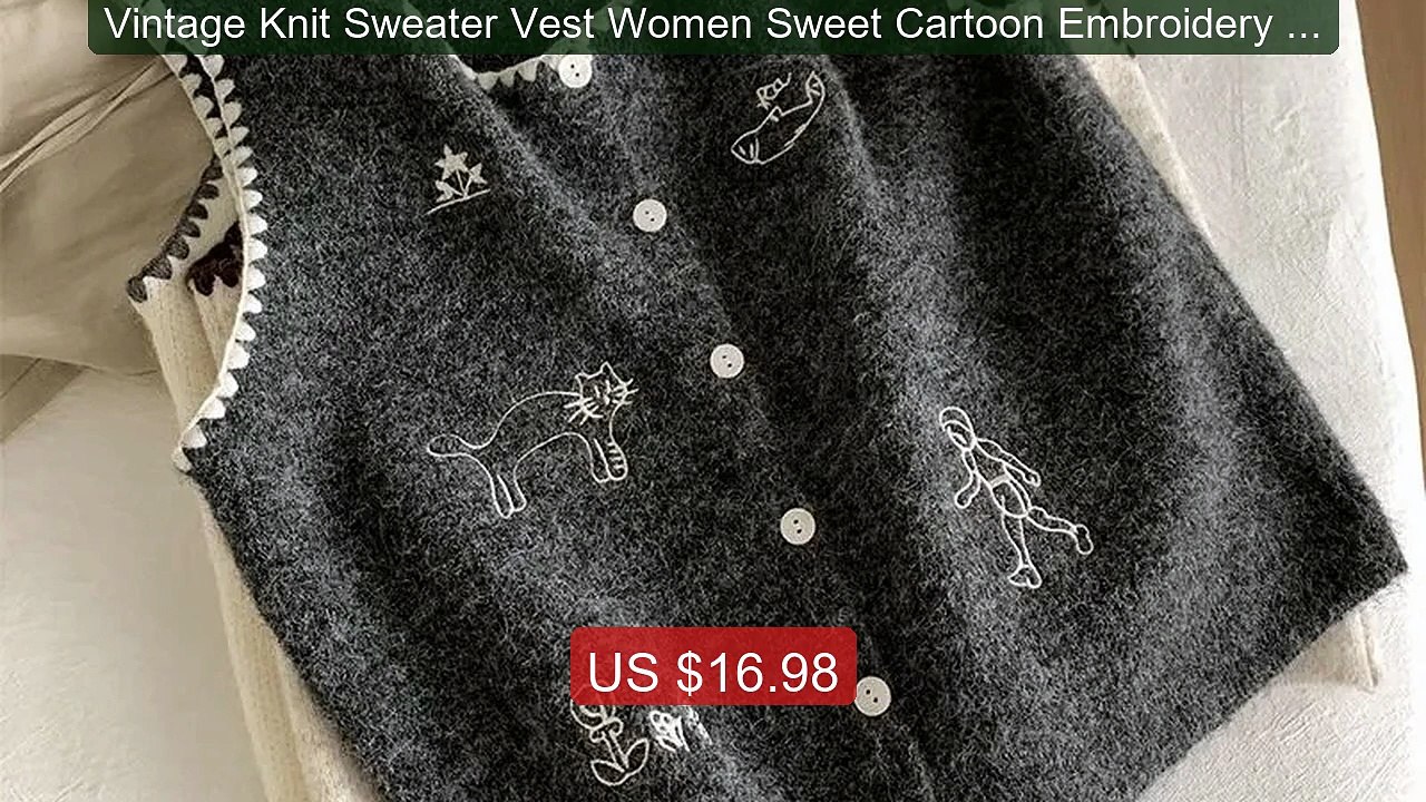 Vintage Knit Sweater Vest Women Sweet Cartoon Embroidery Sl... -- Top Pick 2026 | Unbeatable Price!