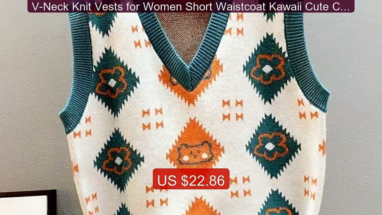 V-Neck Knit Vests for Women Short Waistcoat Kawaii Cute Croppe... -- Hot Deal 2026 | Limited Offer!