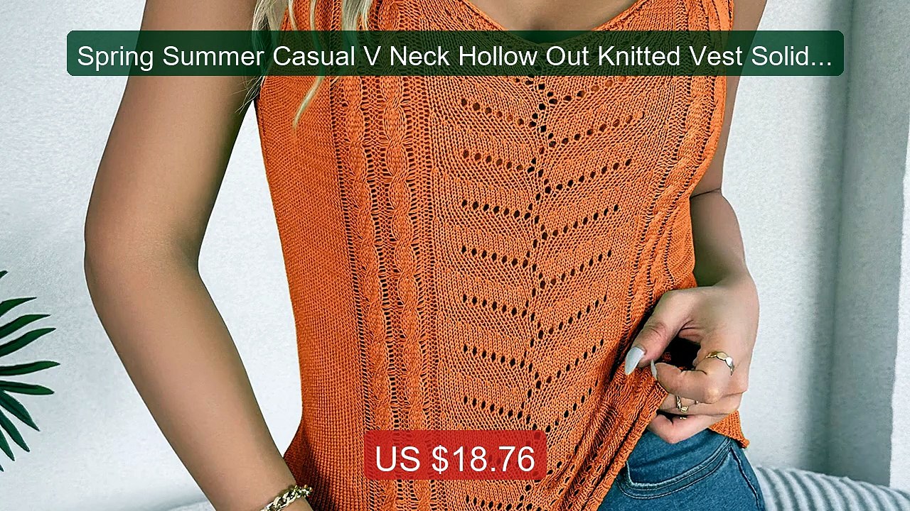 Spring Summer Casual V Neck Hollow Out Knitted Vest Solid Col... -- Amazing Value 2026 | Must Have!