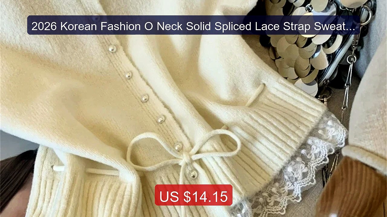 2026 Korean Fashion O Neck Solid Spliced Lace Strap Sweater Women ... -- Best Deal 2026 | Shop Now!