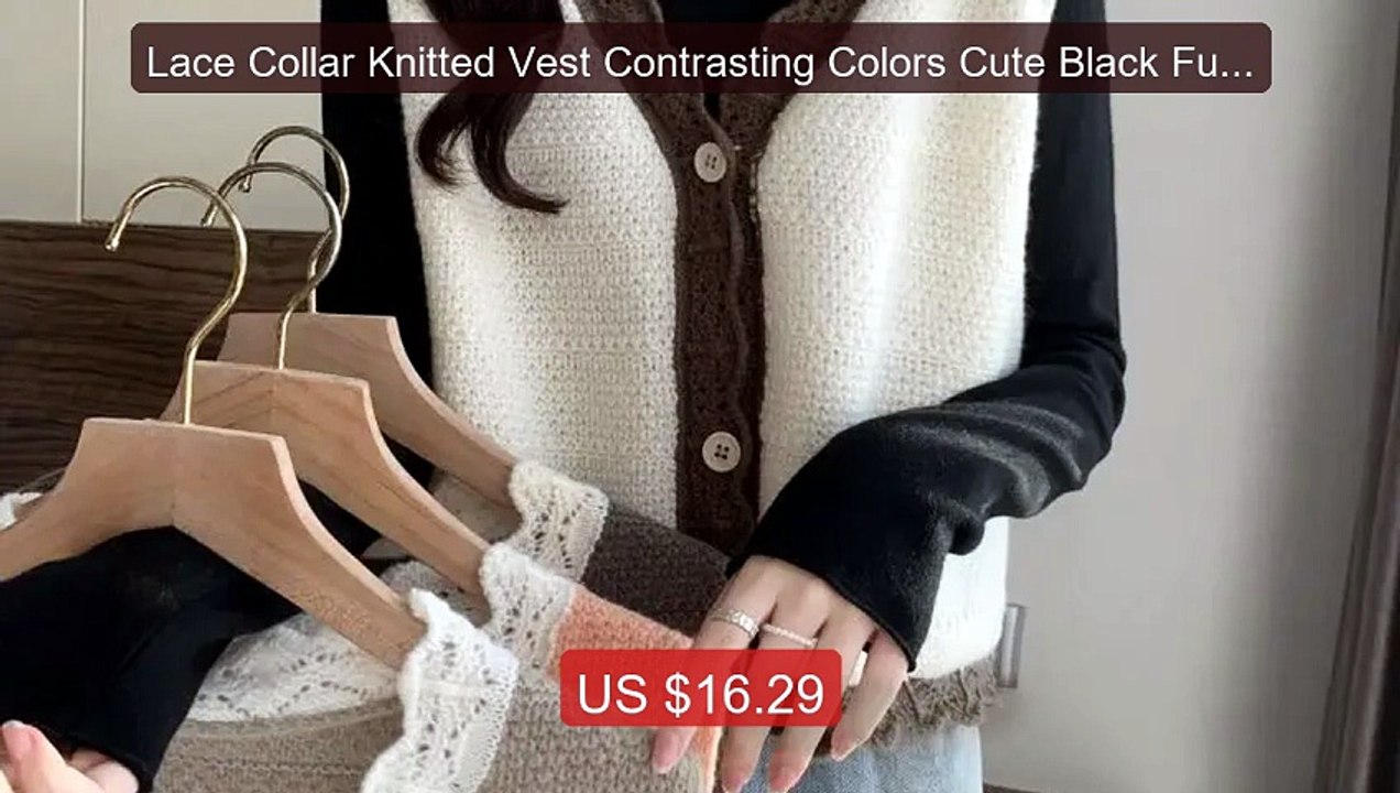 Lace Collar Knitted Vest Contrasting Colors Cute Black Fungus Edge... -- Best Deal 2026 | Shop Now!