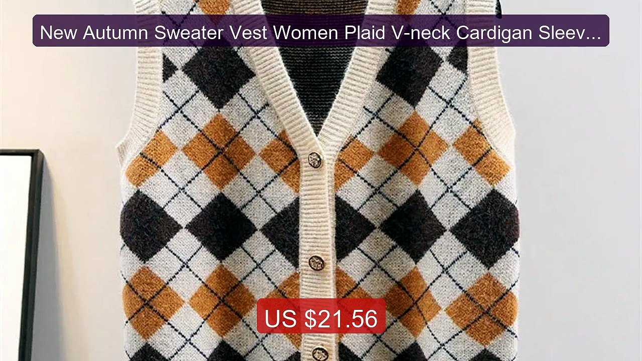 New Autumn Sweater Vest Women Plaid V-neck Cardigan Sleevel... -- Top Pick 2026 | Unbeatable Price!