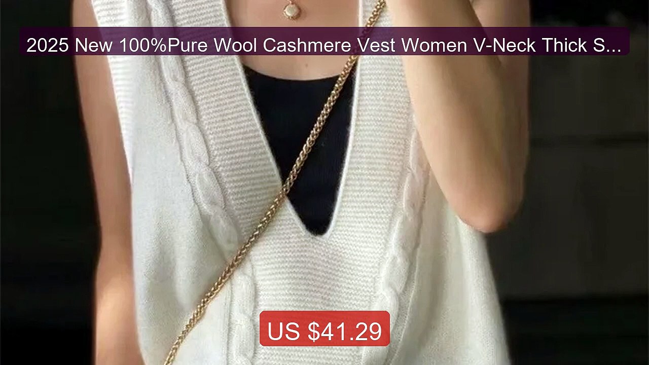 2025 New 100%Pure Wool Cashmere Vest Women V-Neck Thick Sleeve... -- Best Buy 2026 | Great Quality!