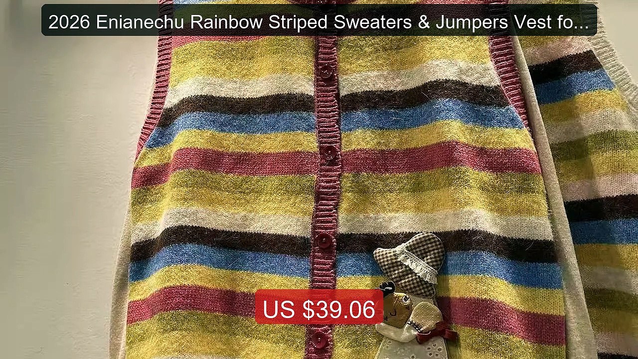 2026 Enianechu Rainbow Striped Sweaters & Jumpers Vest for Wom... -- Hot Deal 2026 | Limited Offer!