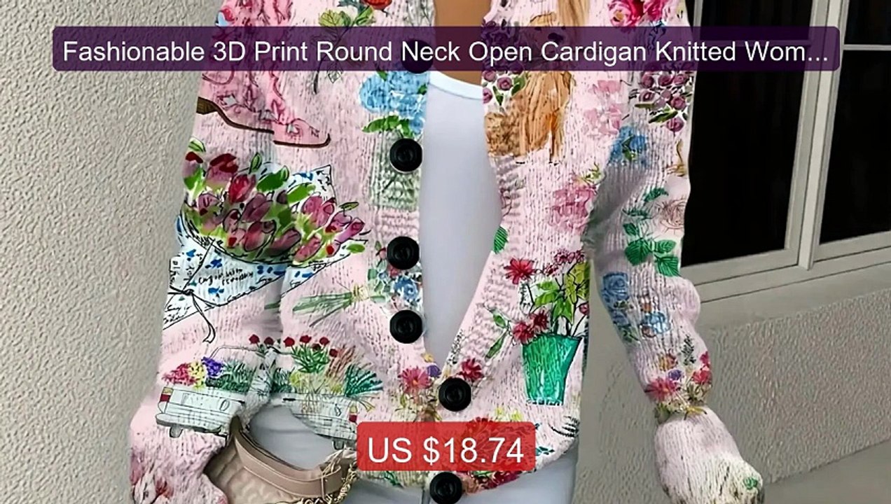 Fashionable 3D Print Round Neck Open Cardigan Knitted Women's Outer... -- Top Rated 2026 | Buy Now!