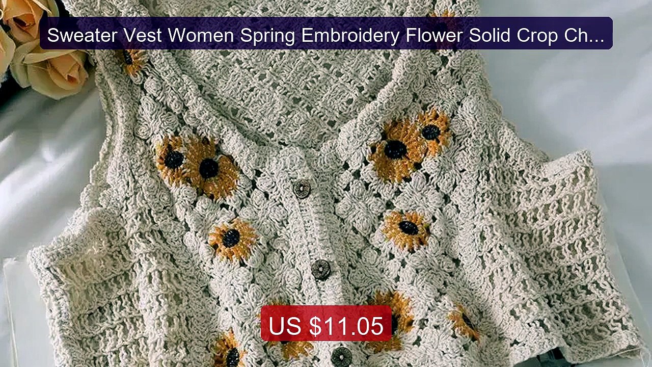 Sweater Vest Women Spring Embroidery Flower Solid Crop Chic Fa... -- Hot Deal 2026 | Limited Offer!