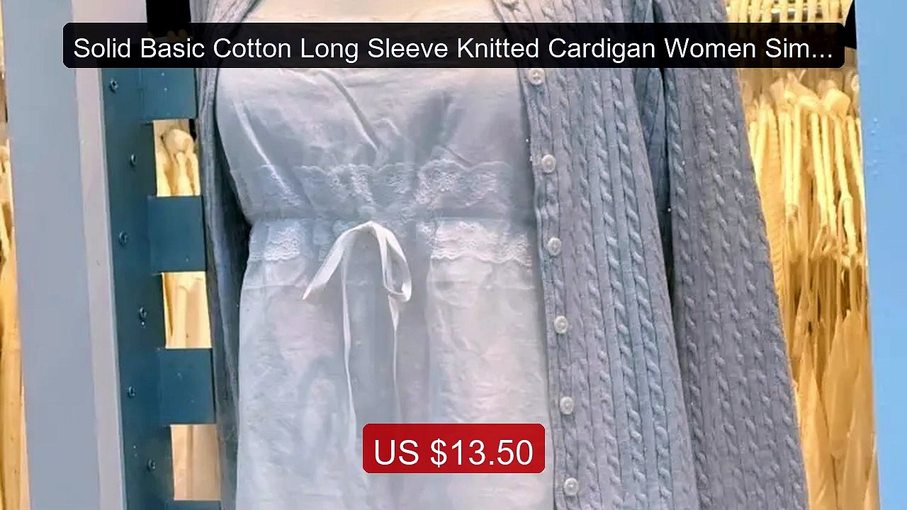 Solid Basic Cotton Long Sleeve Knitted Cardigan Women Simple O-neck... -- Top Rated 2026 | Buy Now!
