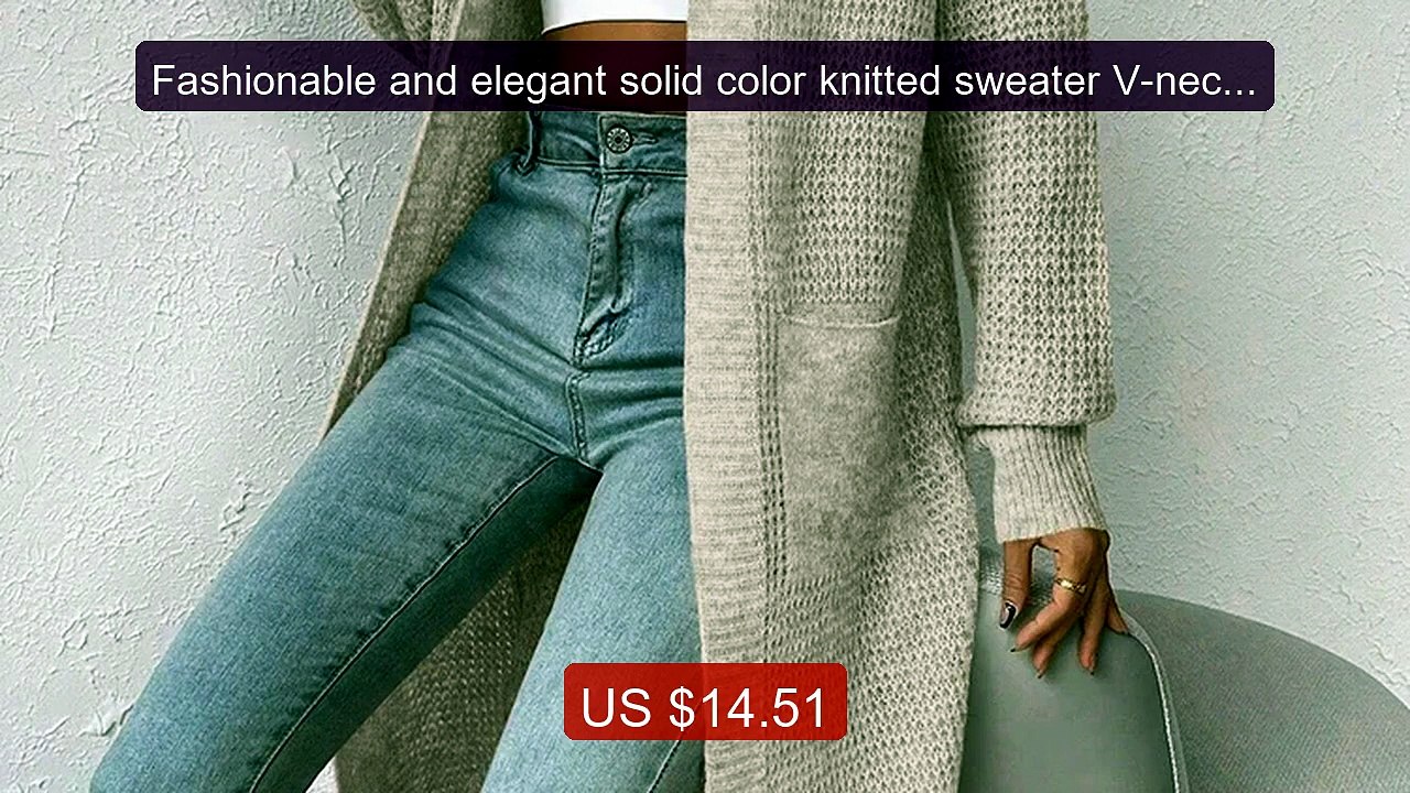 Fashionable and elegant solid color knitted sweater V-neck mi... -- Amazing Value 2026 | Must Have!