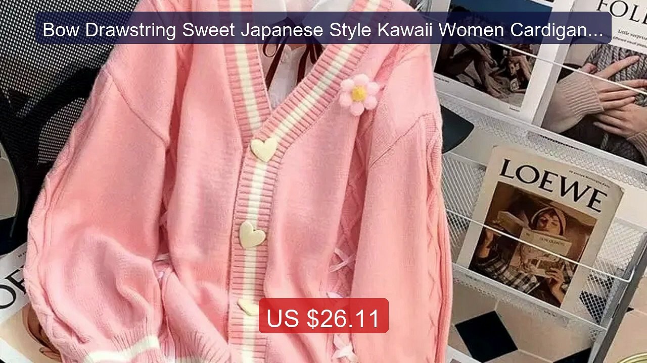 Bow Drawstring Sweet Japanese Style Kawaii Women Cardigans Preppy S... -- Top Rated 2026 | Buy Now!