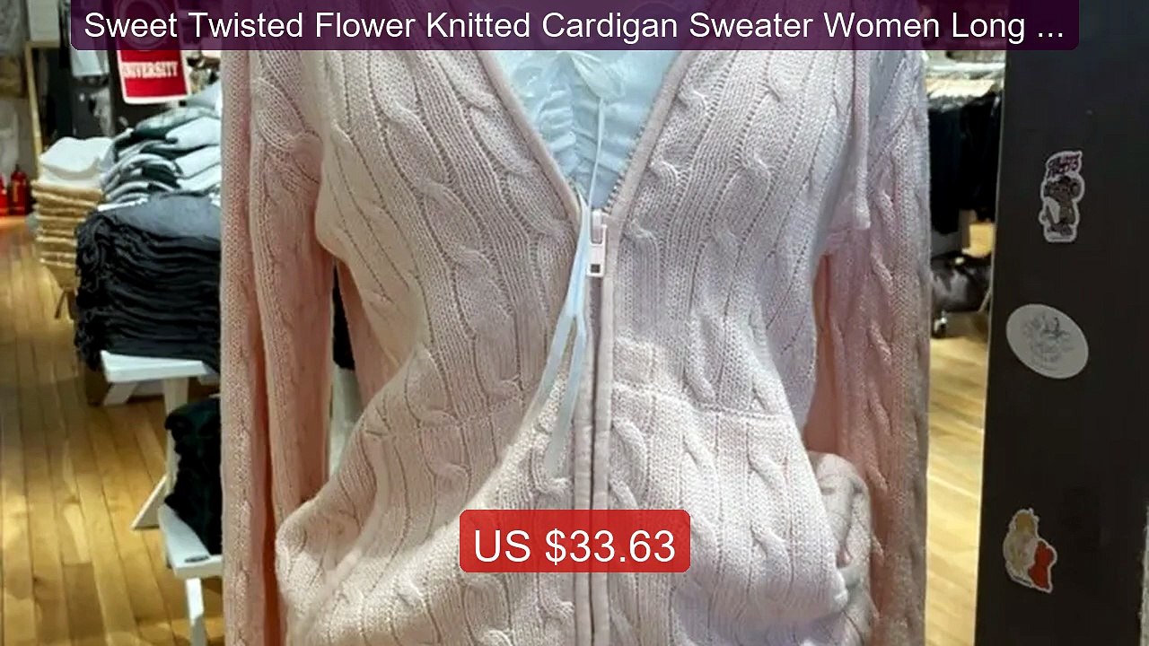 Sweet Twisted Flower Knitted Cardigan Sweater Women Long Sleev... -- Best Buy 2026 | Great Quality!