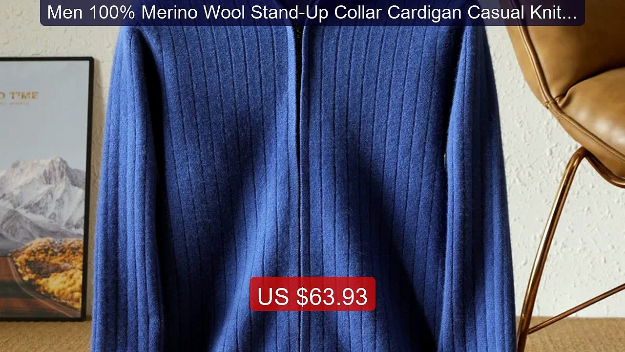 Men 100% Merino Wool Stand-Up Collar Cardigan Casual Knit Busi... -- Hot Deal 2026 | Limited Offer!