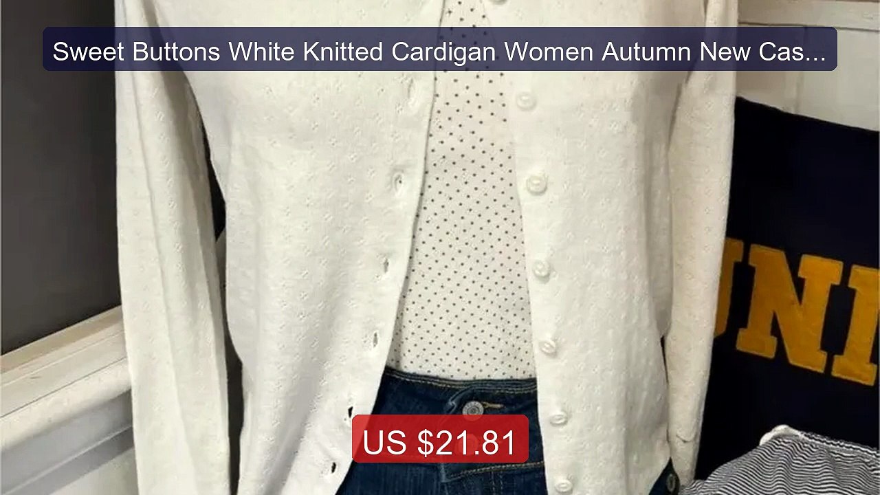 Sweet Buttons White Knitted Cardigan Women Autumn New Casual S... -- Hot Deal 2026 | Limited Offer!