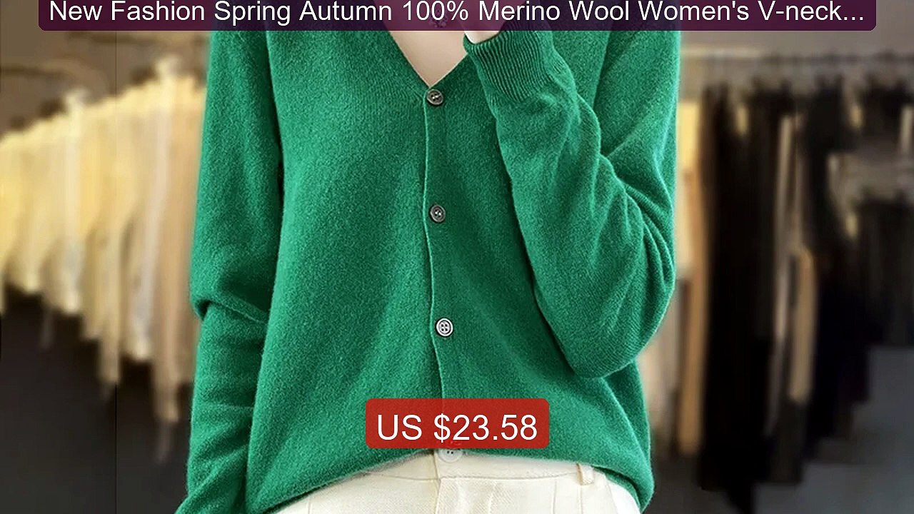 New Fashion Spring Autumn 100% Merino Wool Women's V-neck C... -- Top Pick 2026 | Unbeatable Price!