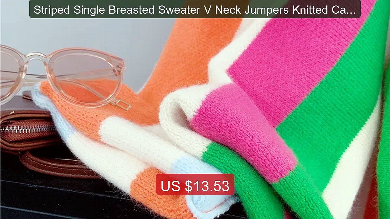 Striped Single Breasted Sweater V Neck Jumpers Knitted Cardigan Lon... -- Top Rated 2026 | Buy Now!