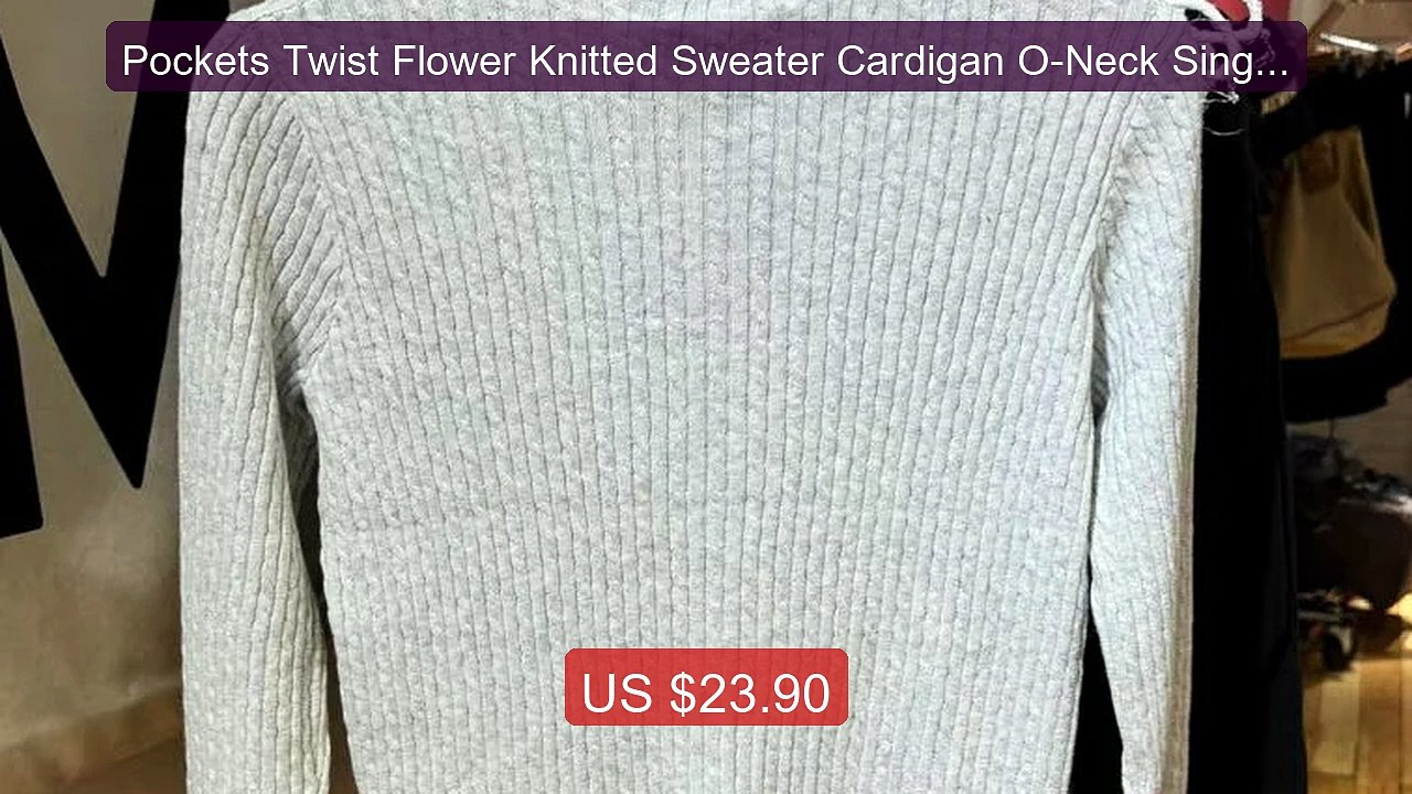 Pockets Twist Flower Knitted Sweater Cardigan O-Neck Single... -- Top Pick 2026 | Unbeatable Price!