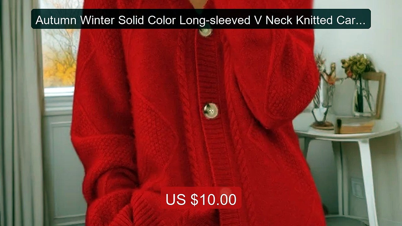 Autumn Winter Solid Color Long-sleeved V Neck Knitted Cardi... -- Top Pick 2026 | Unbeatable Price!