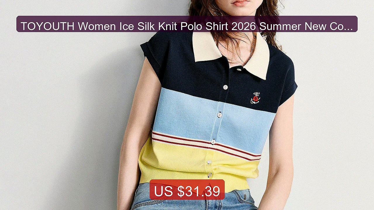 TOYOUTH Women Ice Silk Knit Polo Shirt 2026 Summer New Color Block... -- Best Deal 2026 | Shop Now!