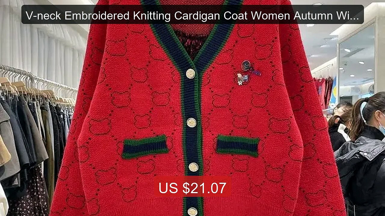 V-neck Embroidered Knitting Cardigan Coat Women Autumn Winter Fash... -- Best Deal 2026 | Shop Now!