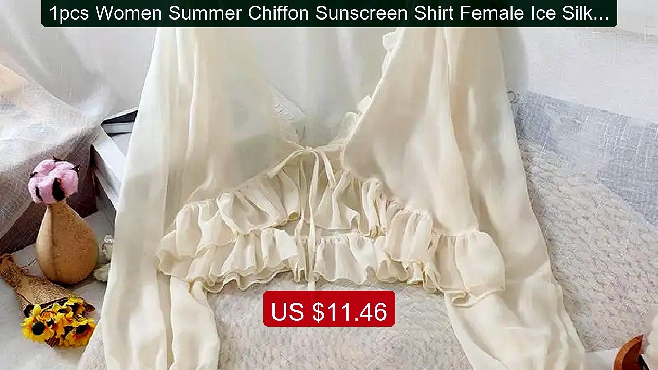 1pcs Women Summer Chiffon Sunscreen Shirt Female Ice Silk Thin Ruch... -- Top Rated 2026 | Buy Now!