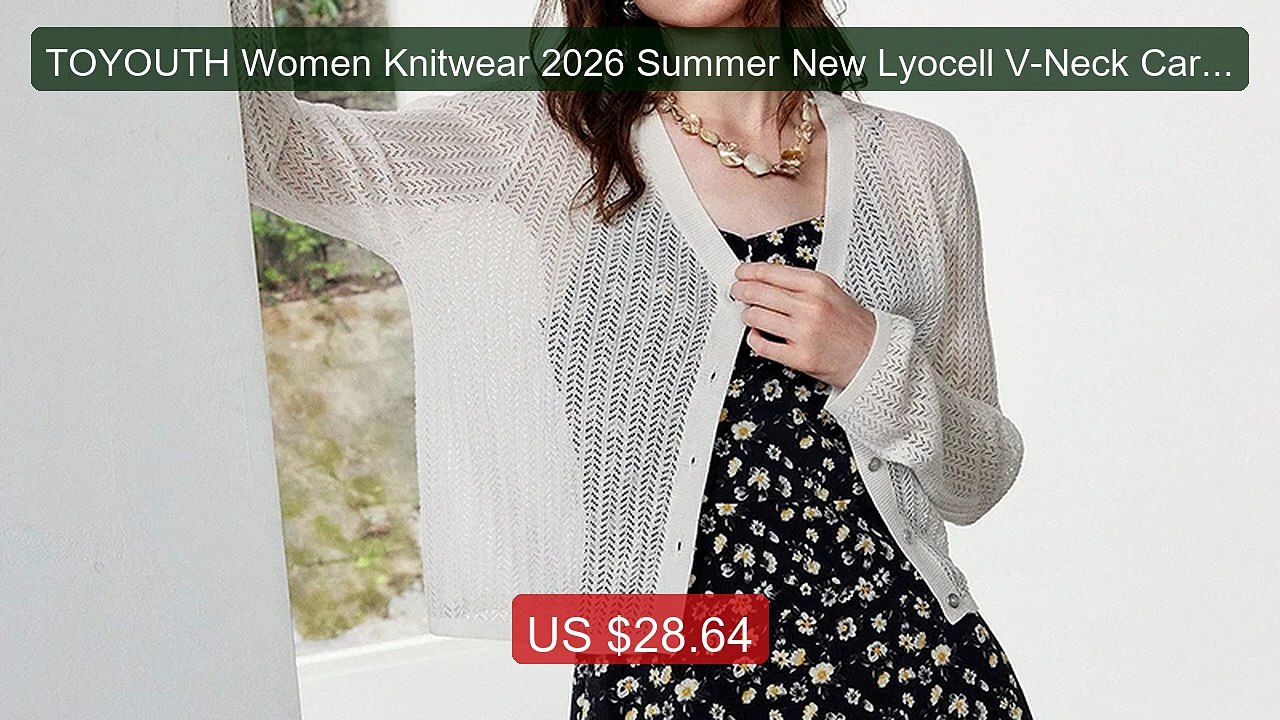 TOYOUTH Women Knitwear 2026 Summer New Lyocell V-Neck Cardigan... -- Best Buy 2026 | Great Quality!