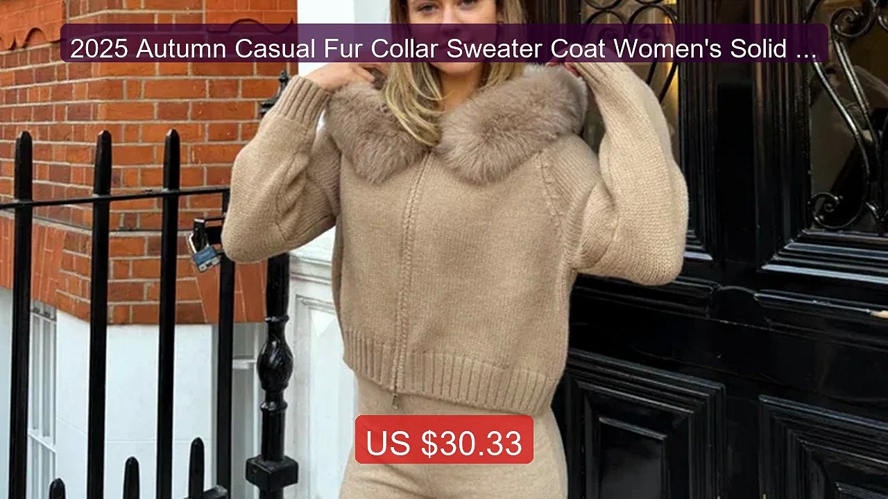2025 Autumn Casual Fur Collar Sweater Coat Women's Solid Lo... -- Top Pick 2026 | Unbeatable Price!