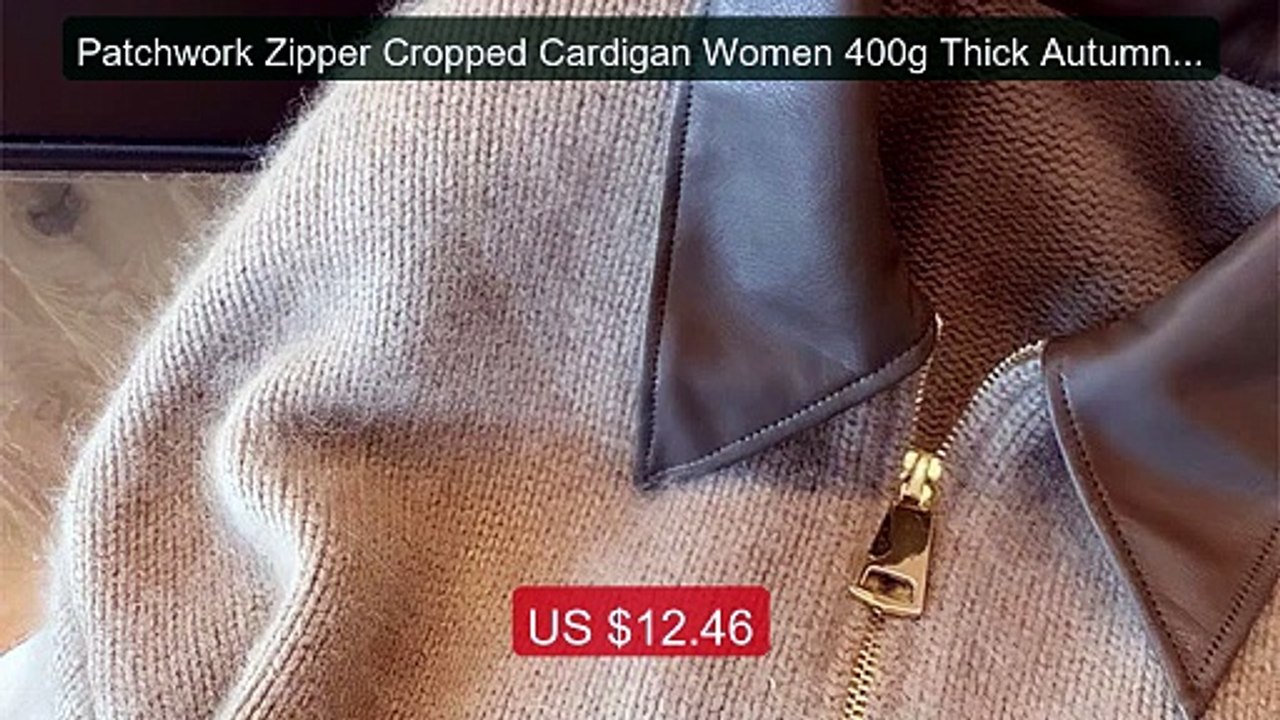 Patchwork Zipper Cropped Cardigan Women 400g Thick Autumn Knitted ... -- Best Deal 2026 | Shop Now!