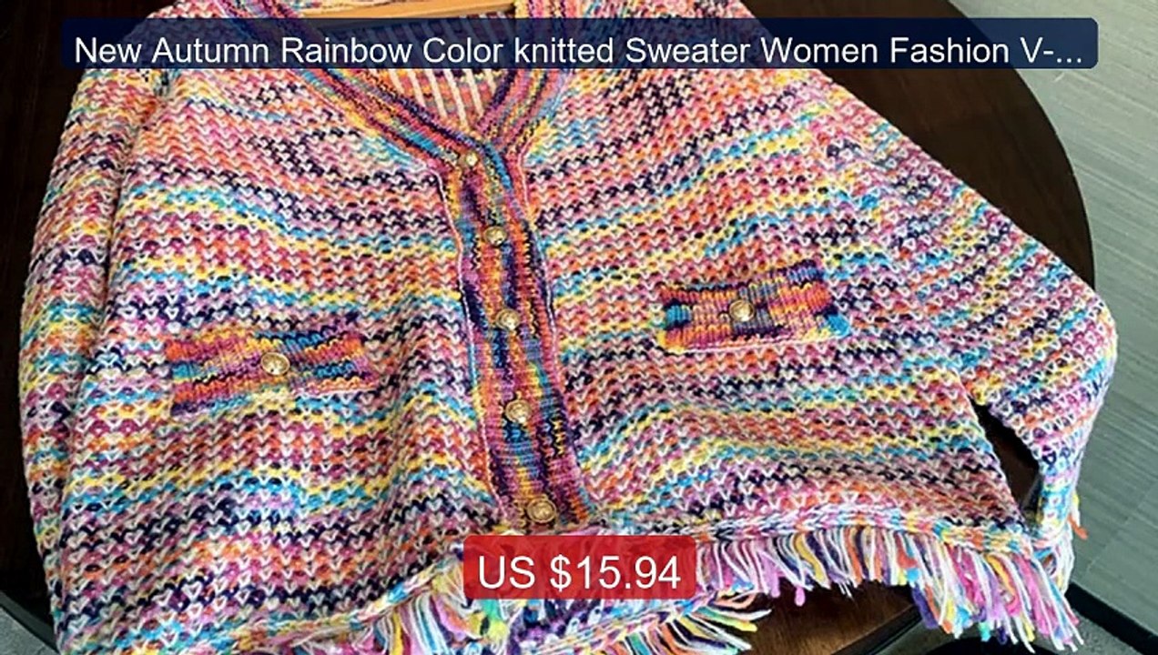 New Autumn Rainbow Color knitted Sweater Women Fashion V-Neck... -- Amazing Value 2026 | Must Have!
