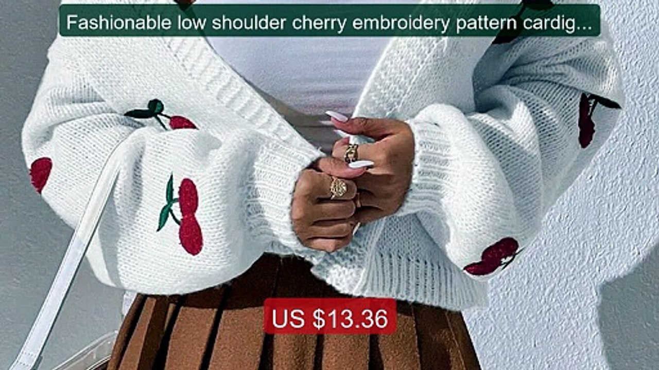 Fashionable low shoulder cherry embroidery pattern cardigan commute... -- Top Rated 2026 | Buy Now!