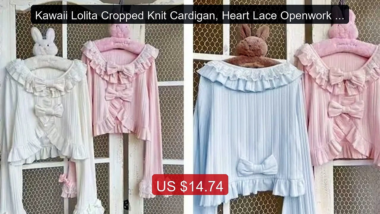 Kawaii Lolita Cropped Knit Cardigan, Heart Lace Openwork Sprin... -- Hot Deal 2026 | Limited Offer!
