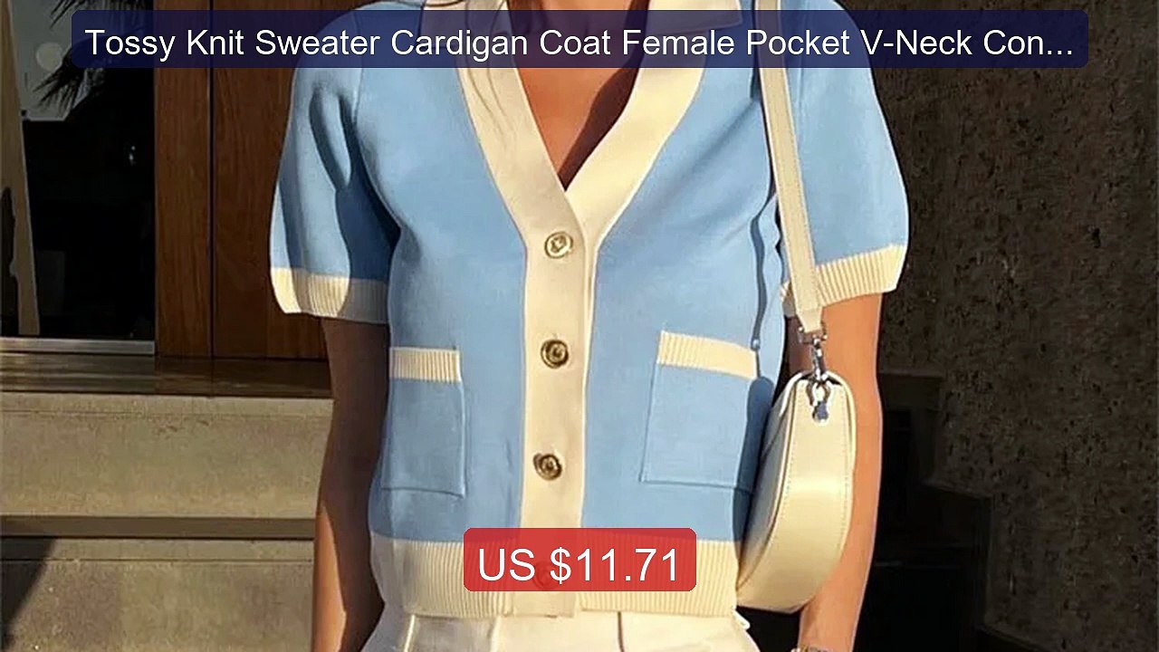 Tossy Knit Sweater Cardigan Coat Female Pocket V-Neck Contrast... -- Best Buy 2026 | Great Quality!