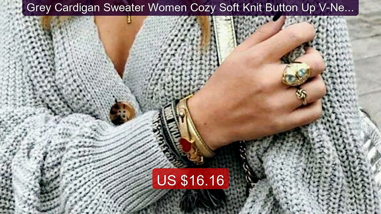 Grey Cardigan Sweater Women Cozy Soft Knit Button Up V-Neck... -- Top Pick 2026 | Unbeatable Price!