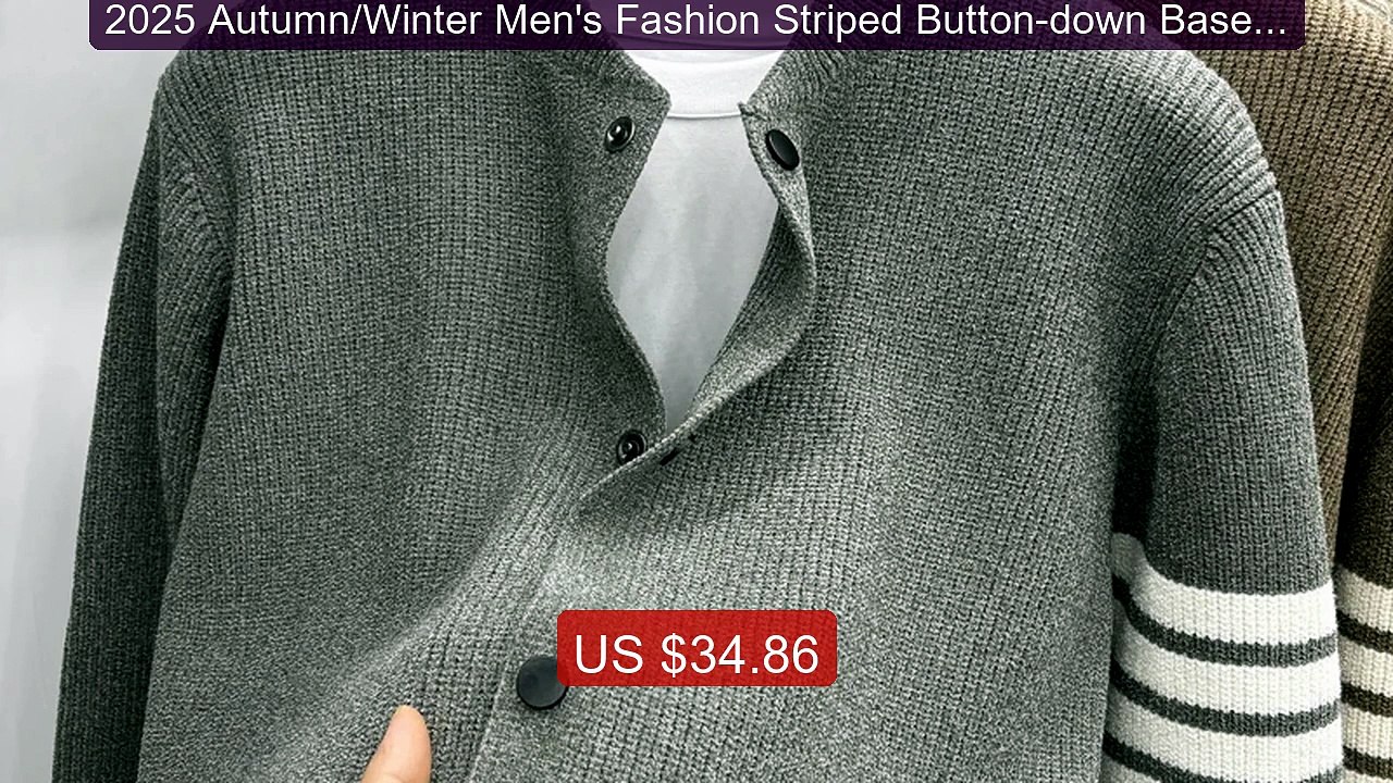2025 Autumn/Winter Men's Fashion Striped Button-down Baseball Coll... -- Best Deal 2026 | Shop Now!