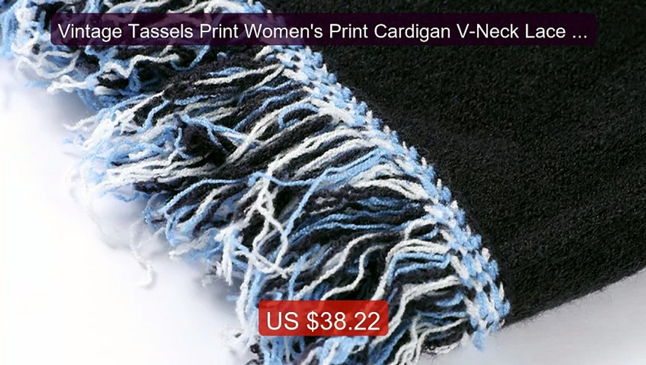 Vintage Tassels Print Women's Print Cardigan V-Neck Lace Up Fu... -- Hot Deal 2026 | Limited Offer!