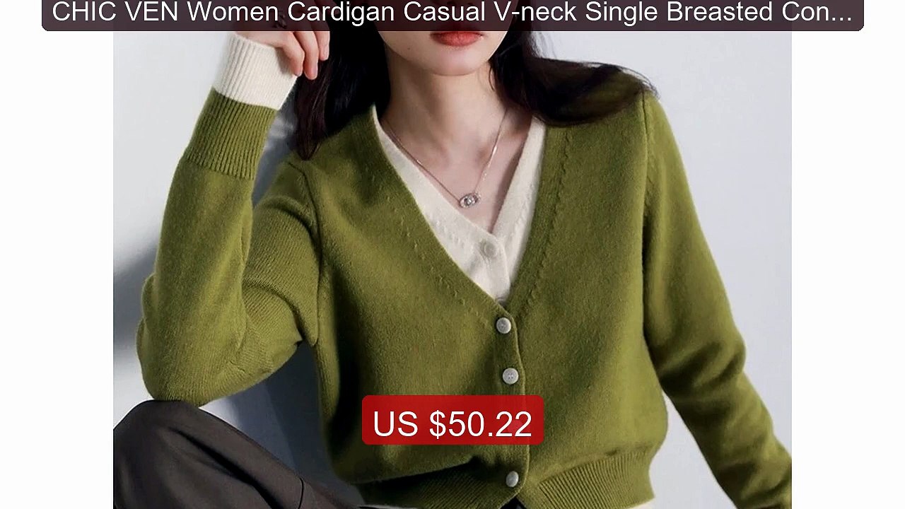 CHIC VEN Women Cardigan Casual V-neck Single Breasted Contrast... -- Best Buy 2026 | Great Quality!