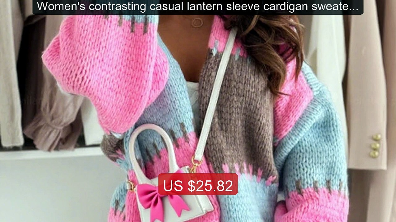 Women's contrasting casual lantern sleeve cardigan sweater ... -- Top Pick 2026 | Unbeatable Price!
