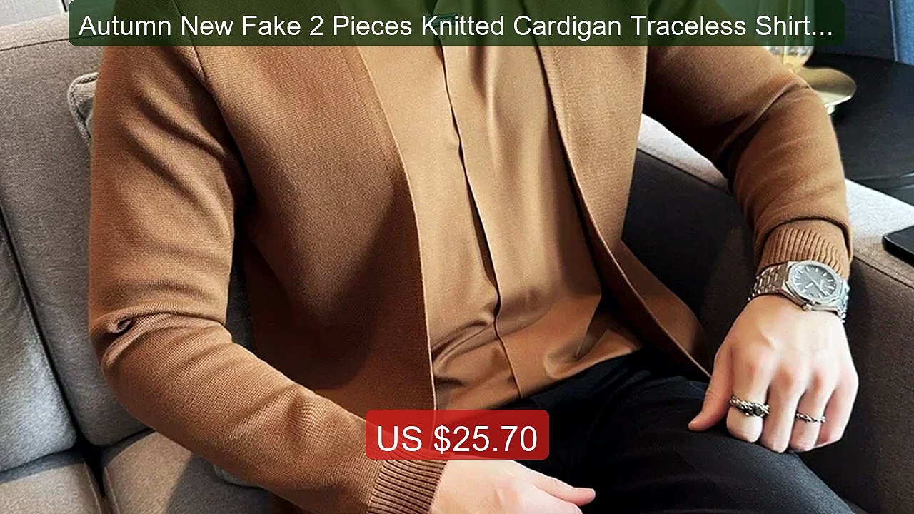 Autumn New Fake 2 Pieces Knitted Cardigan Traceless Shirt Collar Sp... -- Top Rated 2026 | Buy Now!