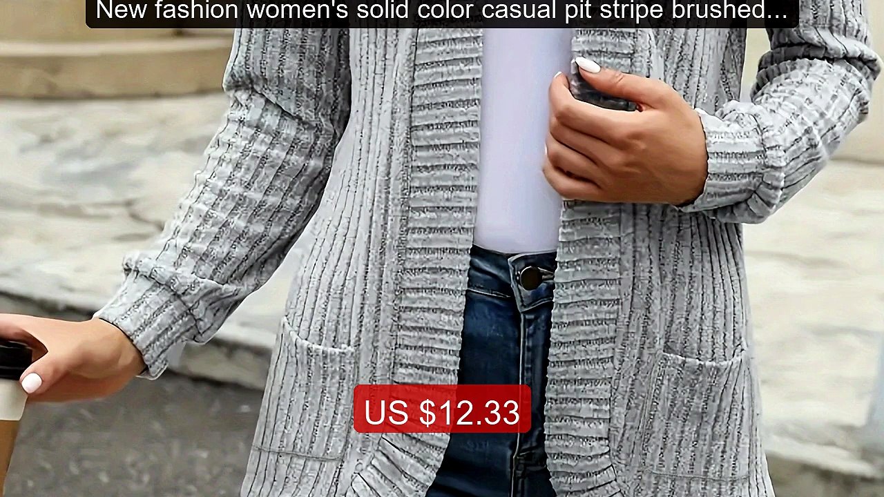 New fashion women's solid color casual pit stripe brushed cardigan ... -- Top Rated 2026 | Buy Now!