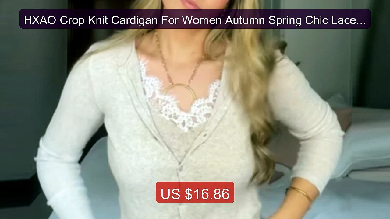 HXAO Crop Knit Cardigan For Women Autumn Spring Chic Lace Long Slee... -- Top Rated 2026 | Buy Now!
