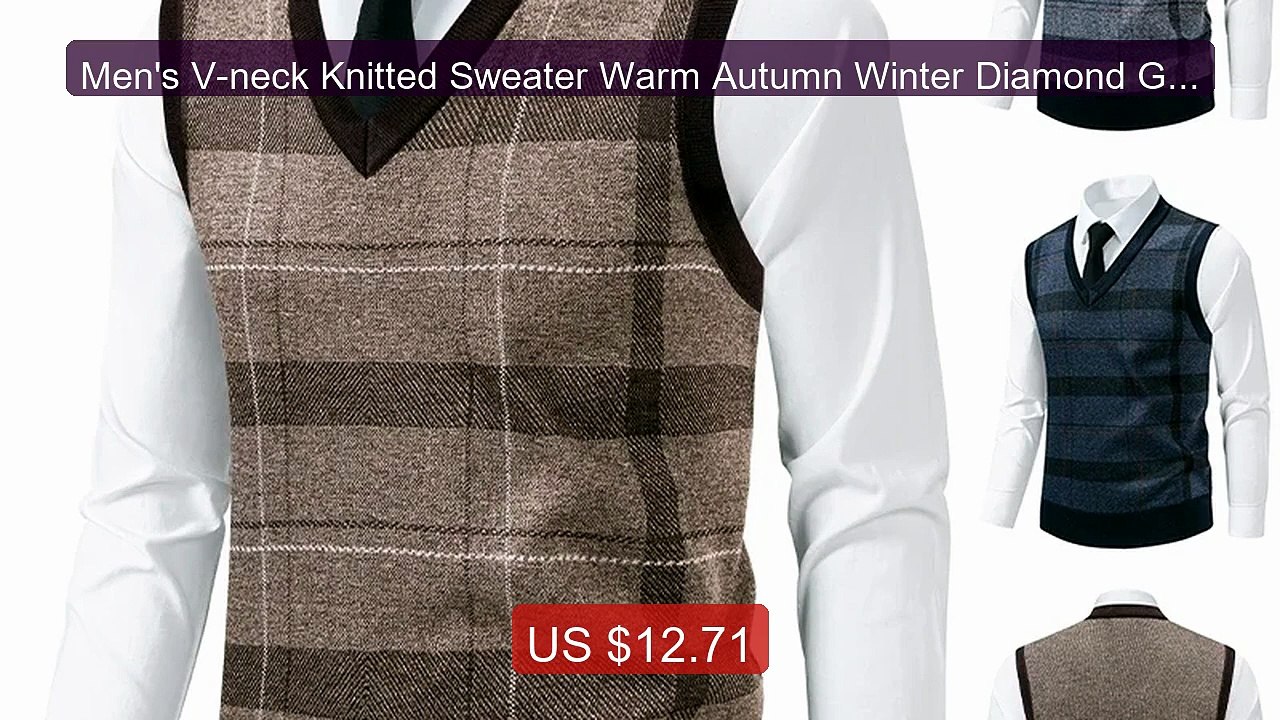 Men's V-neck Knitted Sweater Warm Autumn Winter Diamond Grid T... -- Best Buy 2026 | Great Quality!