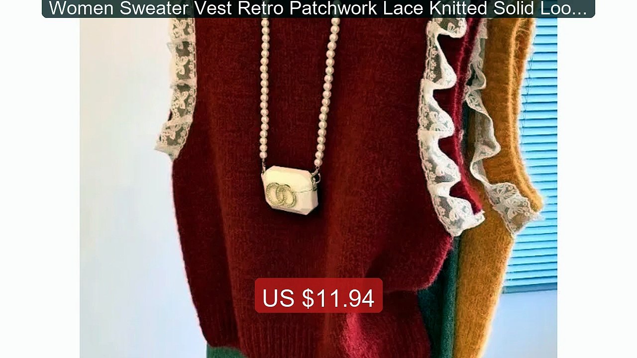 Women Sweater Vest Retro Patchwork Lace Knitted Solid Loose S... -- Amazing Value 2026 | Must Have!