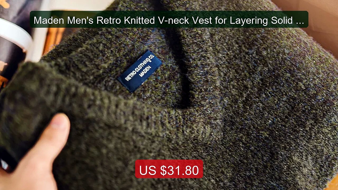 Maden Men's Retro Knitted V-neck Vest for Layering Solid Pullover W... -- Top Rated 2026 | Buy Now!