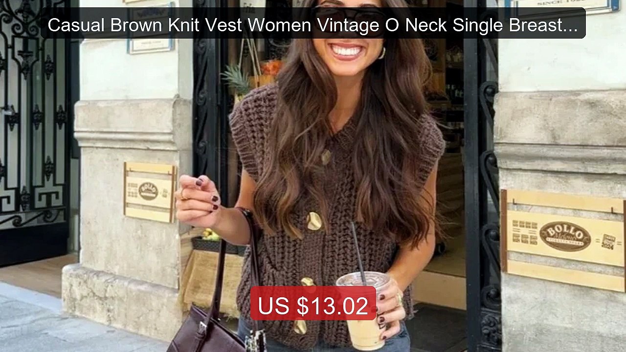 Casual Brown Knit Vest Women Vintage O Neck Single Breasted Pocket... -- Best Deal 2026 | Shop Now!