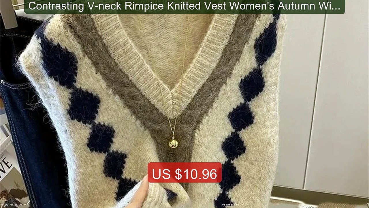 Contrasting V-neck Rimpice Knitted Vest Women's Autumn Winter ... -- Hot Deal 2026 | Limited Offer!